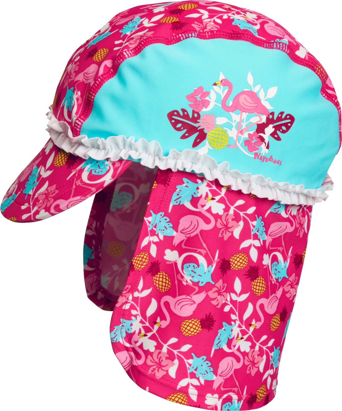 Playshoes - UV sun cap for girls - Flamingo - Aqua blue / pink